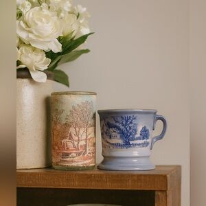 Vintage 2 Pieces Currier & Ives “Homestead in Winter” Mug/Vase Holiday Christmas